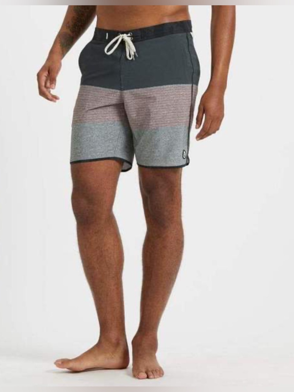 Vuori Colorblock Swim Shorts in Charcoal, Mauve & Light Gray